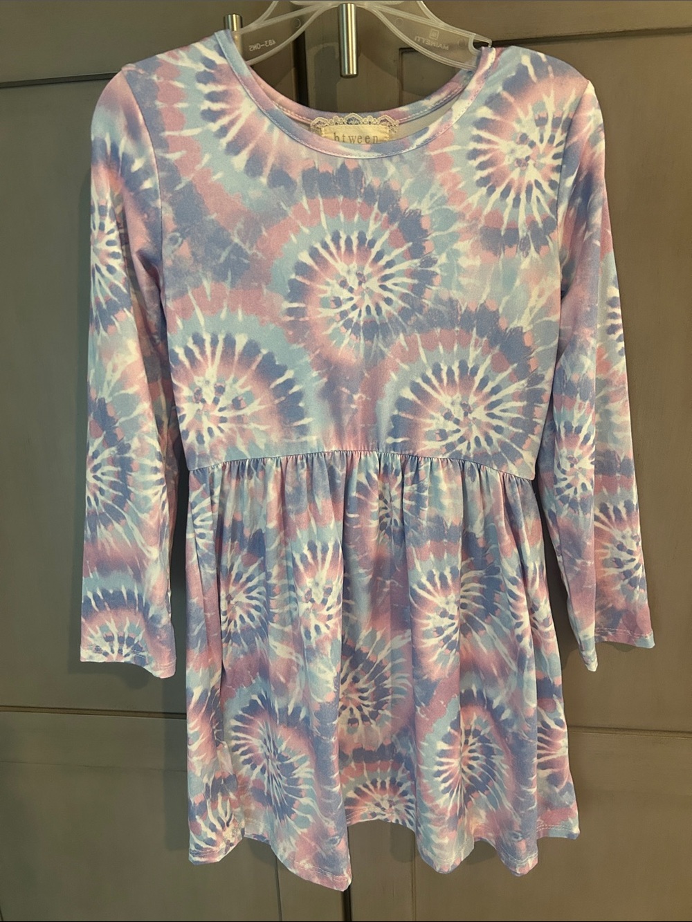 btween Pastel Tie-Dye Long Sleeve Dress in Pink & Blue